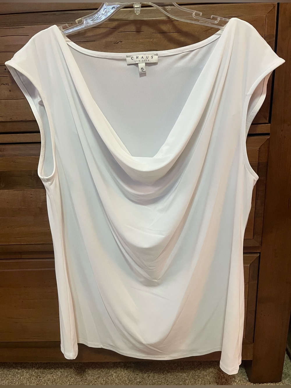 Chaus New York White Cap Sleeve Draped Cowl Neck Top Size XL